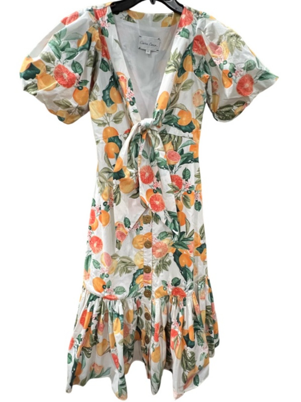 Cara Cara Yellow Citrus Tie-Front Midi Dress